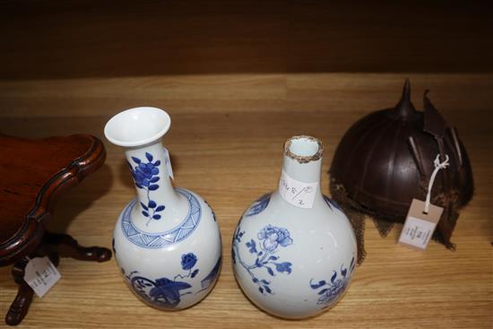 Two Chinese blue and white vases, one with neck cut down tallest 22cm